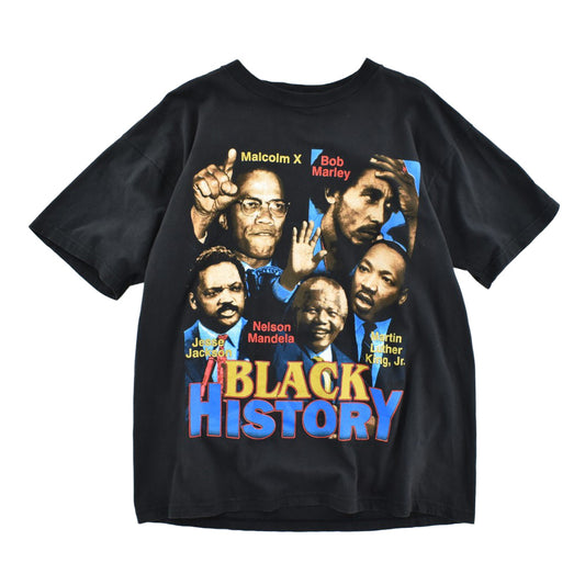 90's "BLACK HISTORY" Malcolm X Bob Marley フォトT 260721H