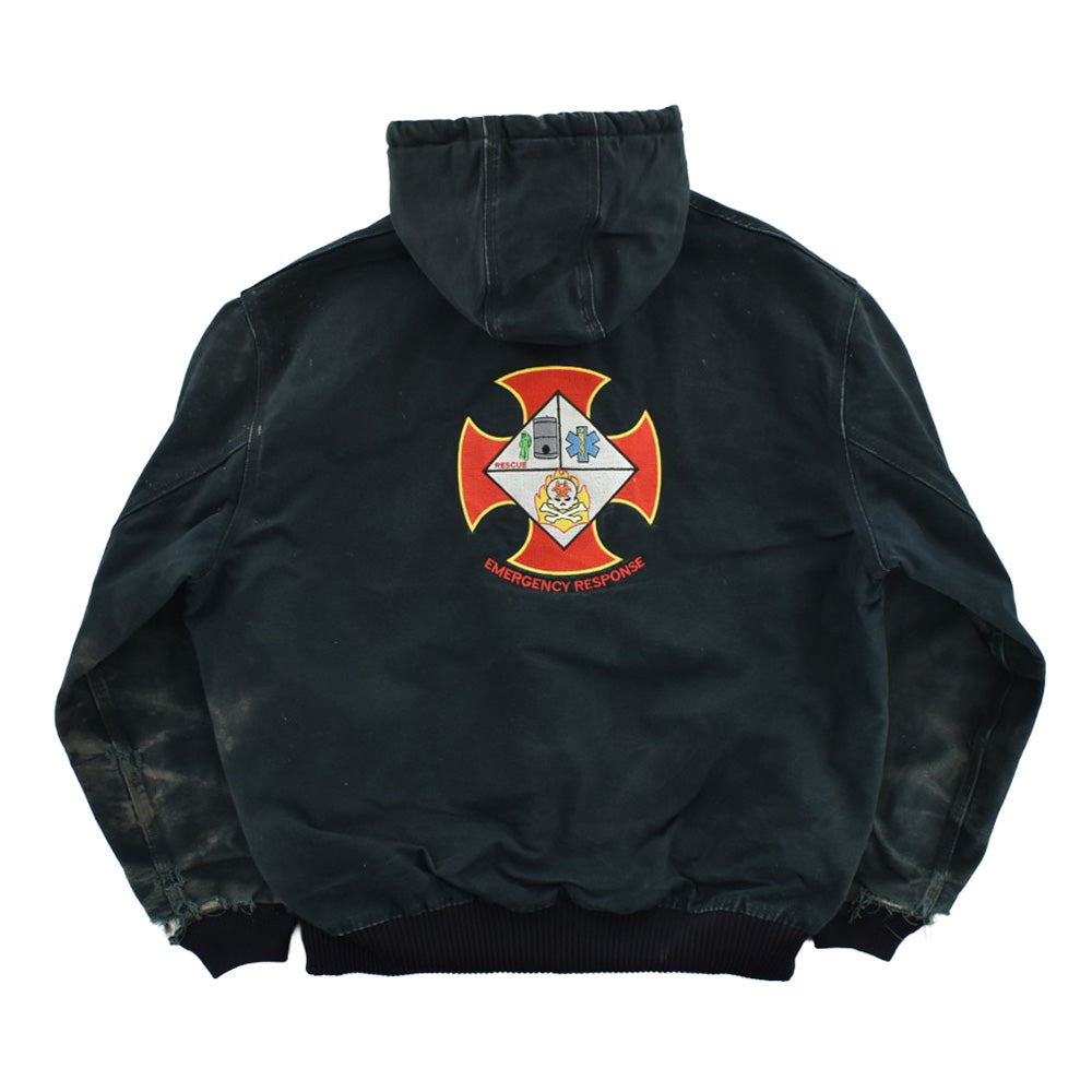 Y2K Carhartt ”ボロ＆フェード” アクティブジャケット スカルパッチ 黒 260929H
