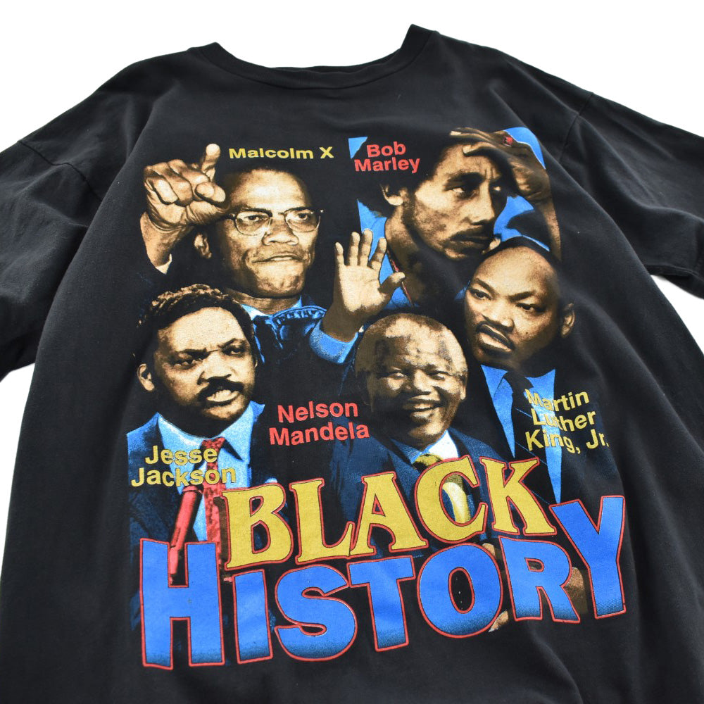 90's "BLACK HISTORY" Malcolm X Bob Marley フォトT 260721H