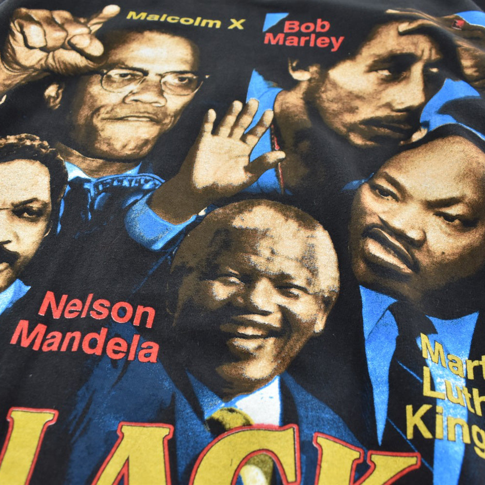 90's "BLACK HISTORY" Malcolm X Bob Marley フォトT 260721H