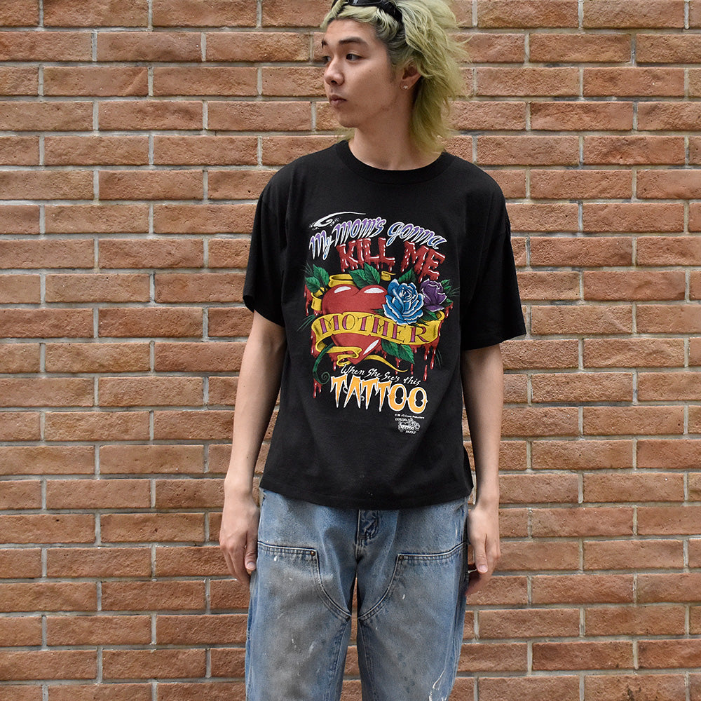90's J.D. Crowe “My Mom's Gonna Kill Me“ Tattoo Art Tシャツ USA製 250526H
