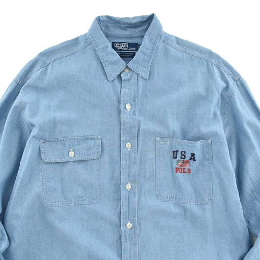 90's Polo Ralph Lauren "USA" シャンブレー ワークシャツ 260724H