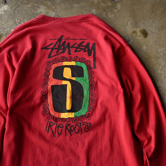 80's Old STUSSY 黒タグ “IRIE ROOTS“ Rasta S Logo ロングスリーブTシャツ USA製 250714H
