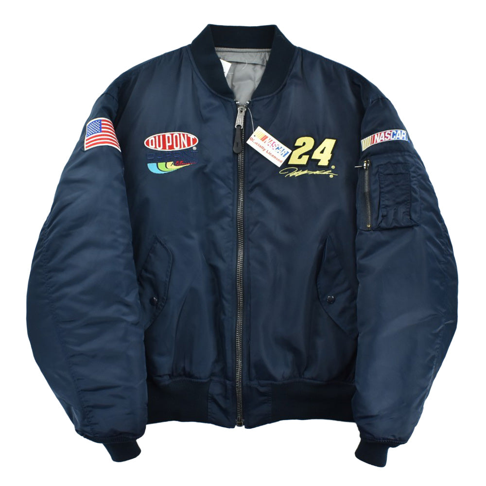 90’s N.O.S. NASCAR ナスカー Jeff Gordon ジェフ・ゴードン #24 DuPont デュポン MA-1 フライトジャケット ネイビー デッドストック