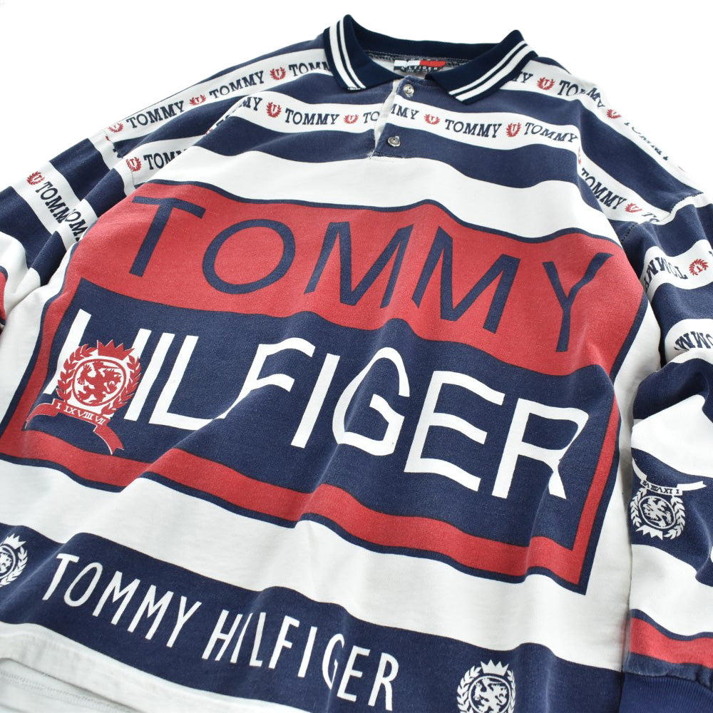90's Tommy Hilfiger ブートレグ AOP ポロスウェットシャツ 260609H