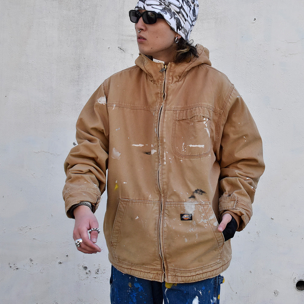 90's ペンキ！ Dickies フード付き ダックジャケット ボアライナー