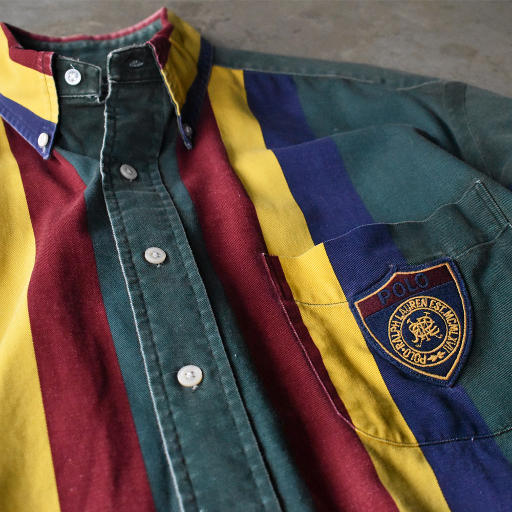 90's Ralph Lauren エンブレムパッチ マルチストライプ ボタンダウンシャツ 240327 S2080