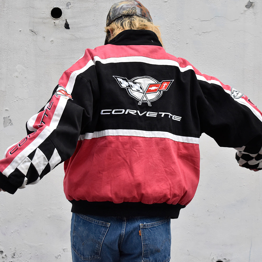 Y2K RACING CHAMPIONS APPAREL チェッカーフラッグ！ “Chevrolet Corvette” レーシングジャケット 240321H