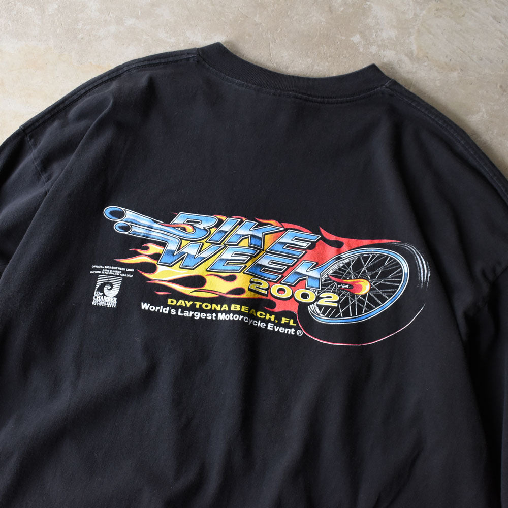 Y2K JENSEN ”BIKEWEEK 2002” ファイヤーパターン！ バイク Tシャツ USA製 250513