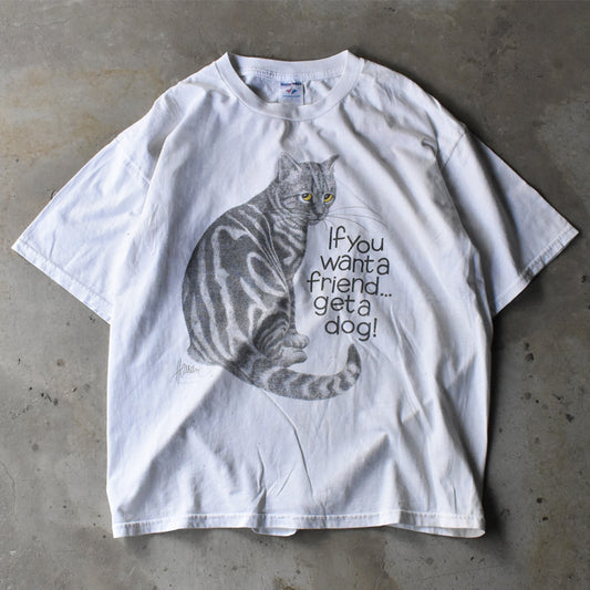 JERZEES “If you wanta friend... geta dog!” ネコ アニマルプリント Tシャツ 240606