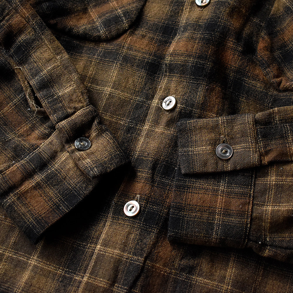 60's Stanwood CASUALS ブラウン×ブラック！ チェック柄 ウールシャツ 241108H