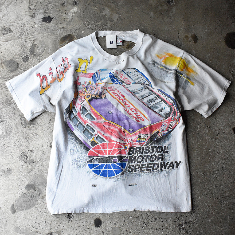 90's ボロ！ CHASE authentics "RBristol Motor Speedway" AOP！ レーシング Tシャツ USA製 250716H