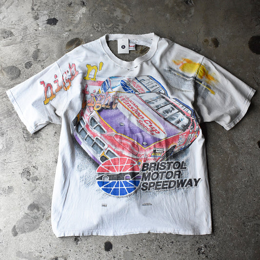 90's ボロ! CHASE authentics "RBristol Motor Speedway" AOP! レーシング Tシャツ USA製 250716H