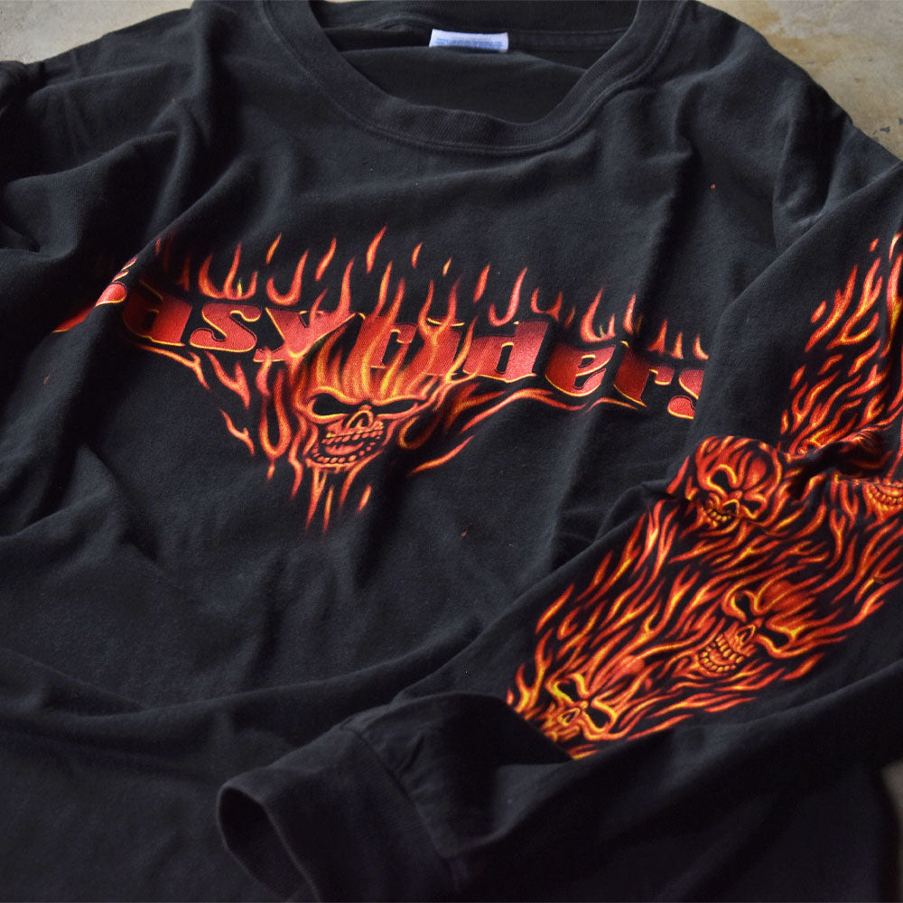 Easyriders ドクロ ファイヤーパターン 袖プリント ロングスリーブTシャツ 2004年 古着