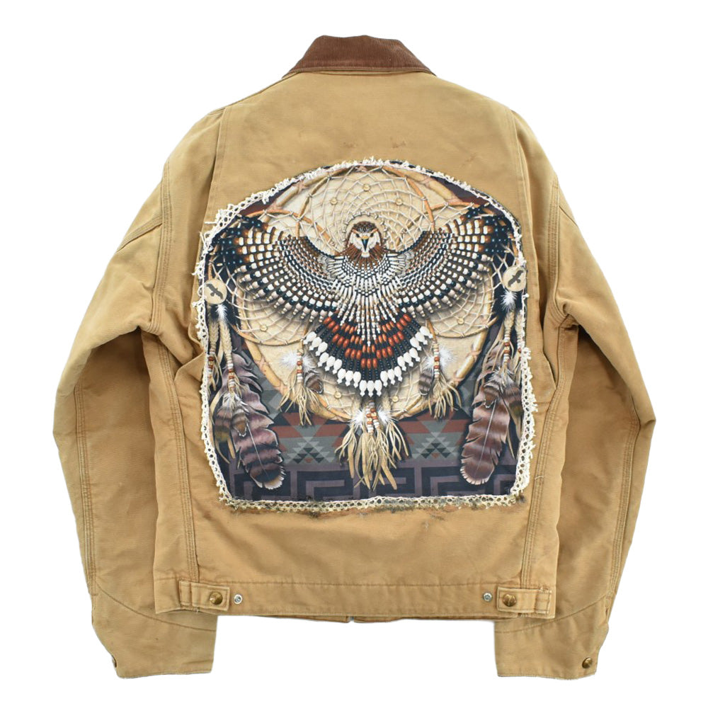 90’s Carhartt カーハート デトロイトジャケット 背中にドリームキャッチャーとイーグルのリメイク ブラウンダック