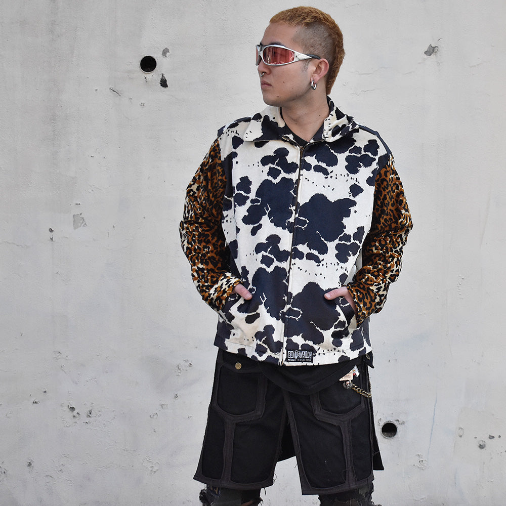 90's BUTTSTAIN！ANTI FASHION！ カスタム 牛柄×ヒョウ柄ジャケット USA製 250124HSGI