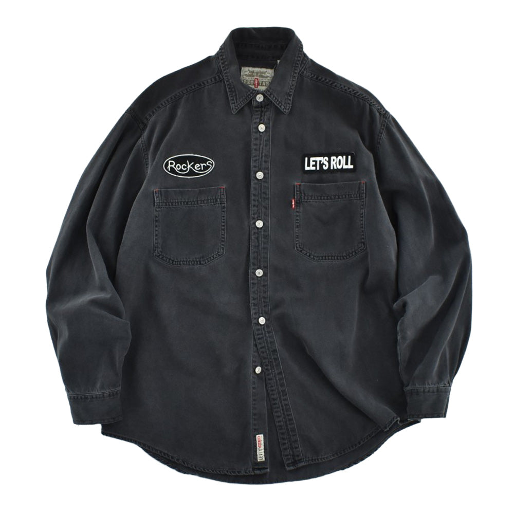 90's Levi's RED TAB "Rockers / LET'S ROLL" ワッペン ブラックデニムシャツ 260630H