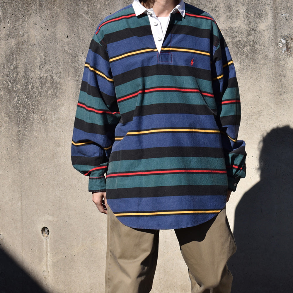 90's Polo Ralph Lauren シャツ袖 マルチボーダー ラグビーシャツ 240327 S2065