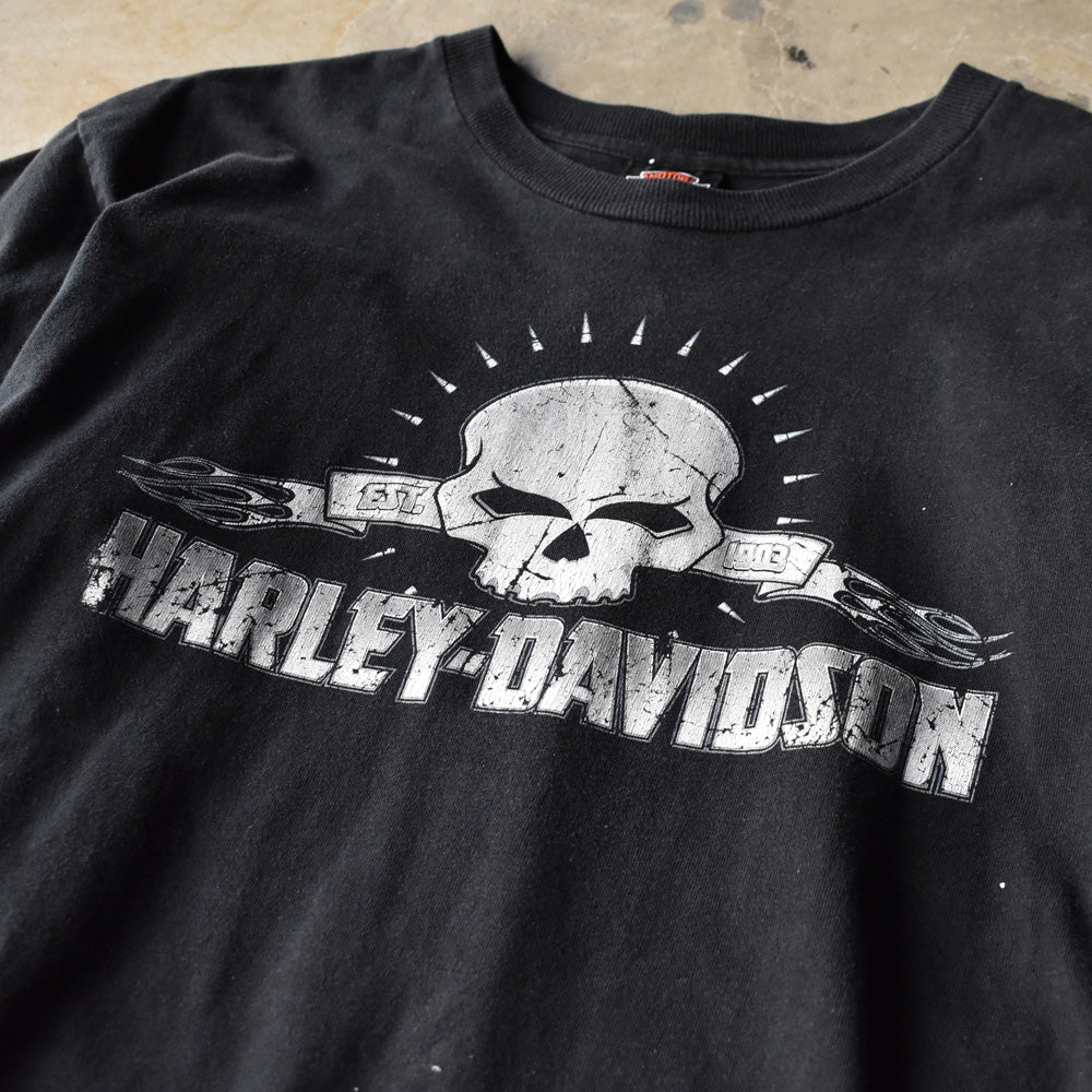 ハーレー・ダビッドソン スカル 両面プリント Tシャツ 2003年 ブラック 古着