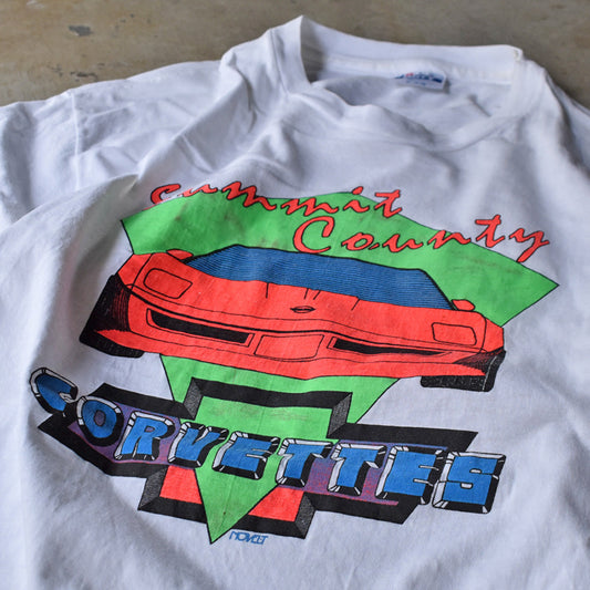 90’s　“Corvettess” クラシックカー プリント  Tシャツ　USA製　230630