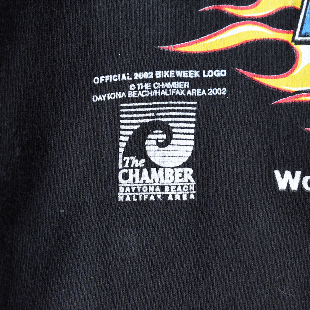Y2K JENSEN ”BIKEWEEK 2002” ファイヤーパターン！ バイク Tシャツ USA製 250513