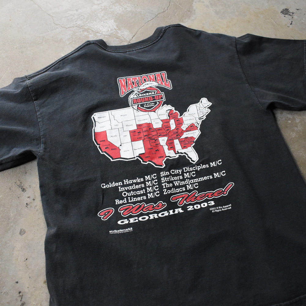 Y2K ”NATIONAL Bikers Round Up” 両面プリント バイク Tシャツ 250609