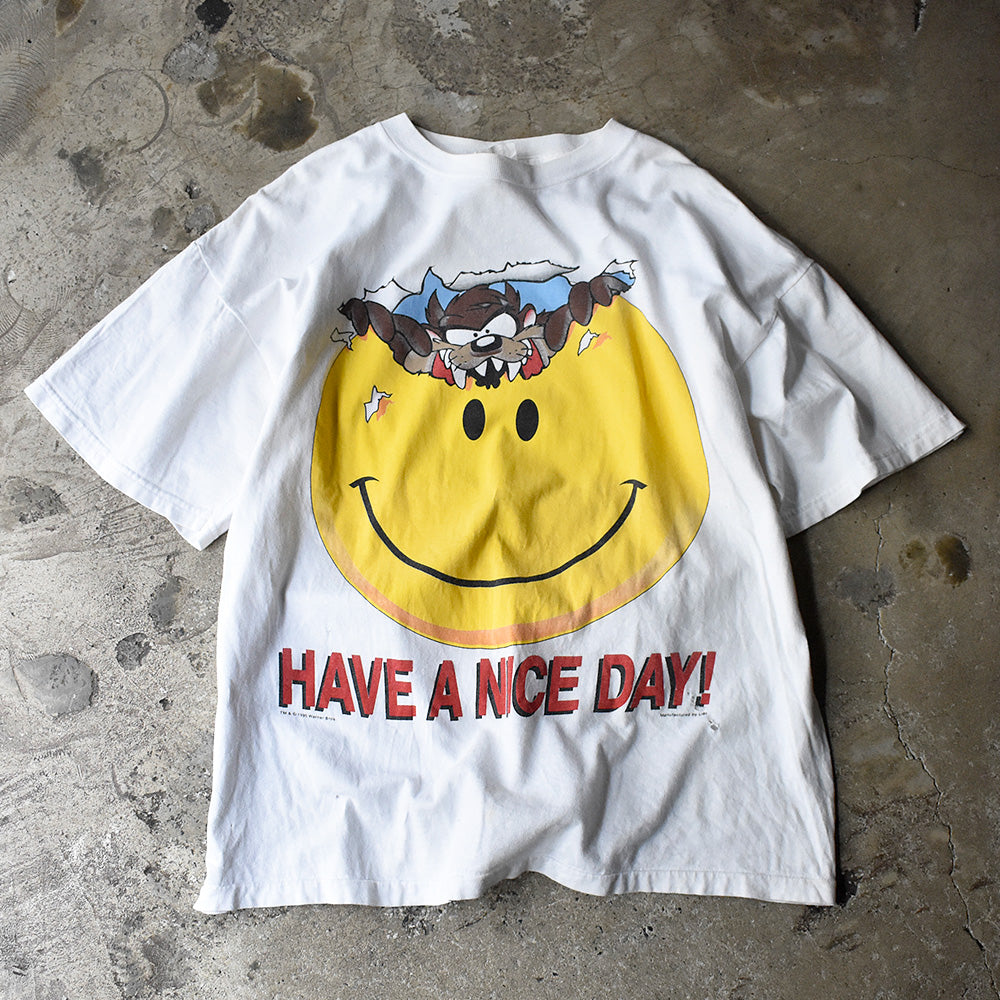 90's タズマニアンデビル×スマイリーフェイス “HAVE ANICE DAY！” T