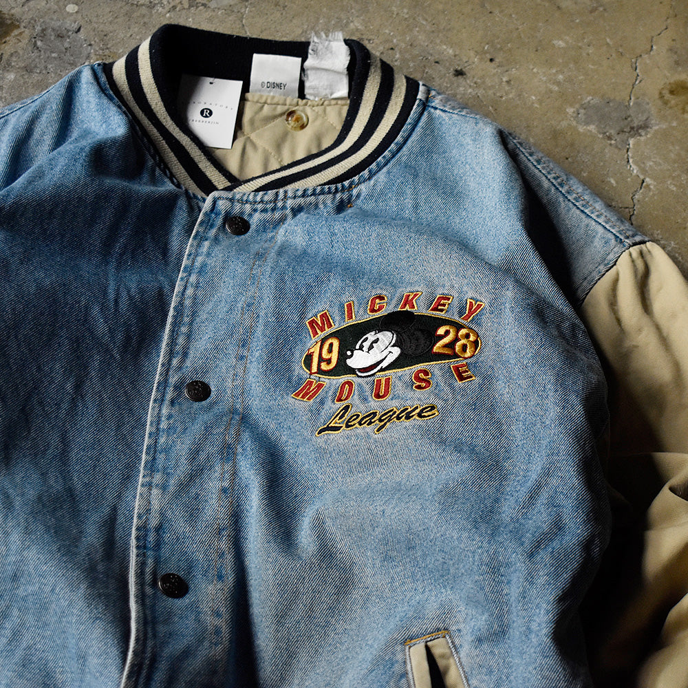 90's Disney ”MICKEY MOUSE LEAGUE” 中綿入り デニム アワードジャケット 231210H