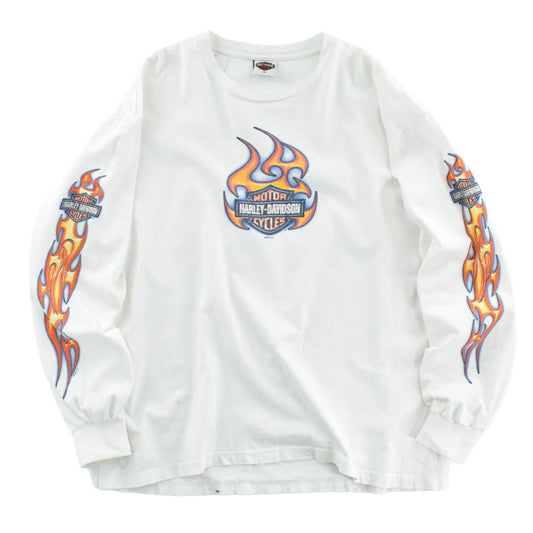 Y2K Harley-Davidson ファイヤーパターン ロングスリーブTシャツ USA製 260410H
