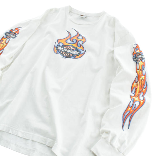 Y2K Harley-Davidson ファイヤーパターン ロングスリーブTシャツ USA製 260410H