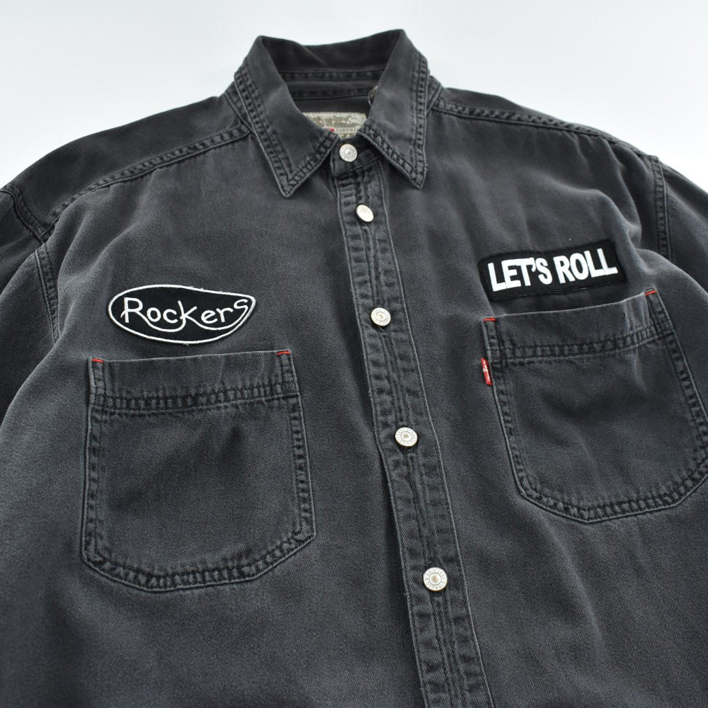 90's Levi's RED TAB "Rockers / LET'S ROLL" ワッペン ブラックデニムシャツ 260630H