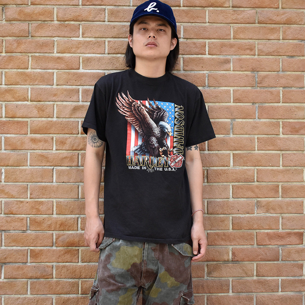 90's Harley Davidson 3D EMBLEM “星条旗×イーグル” Tシャツ USA製 240727H