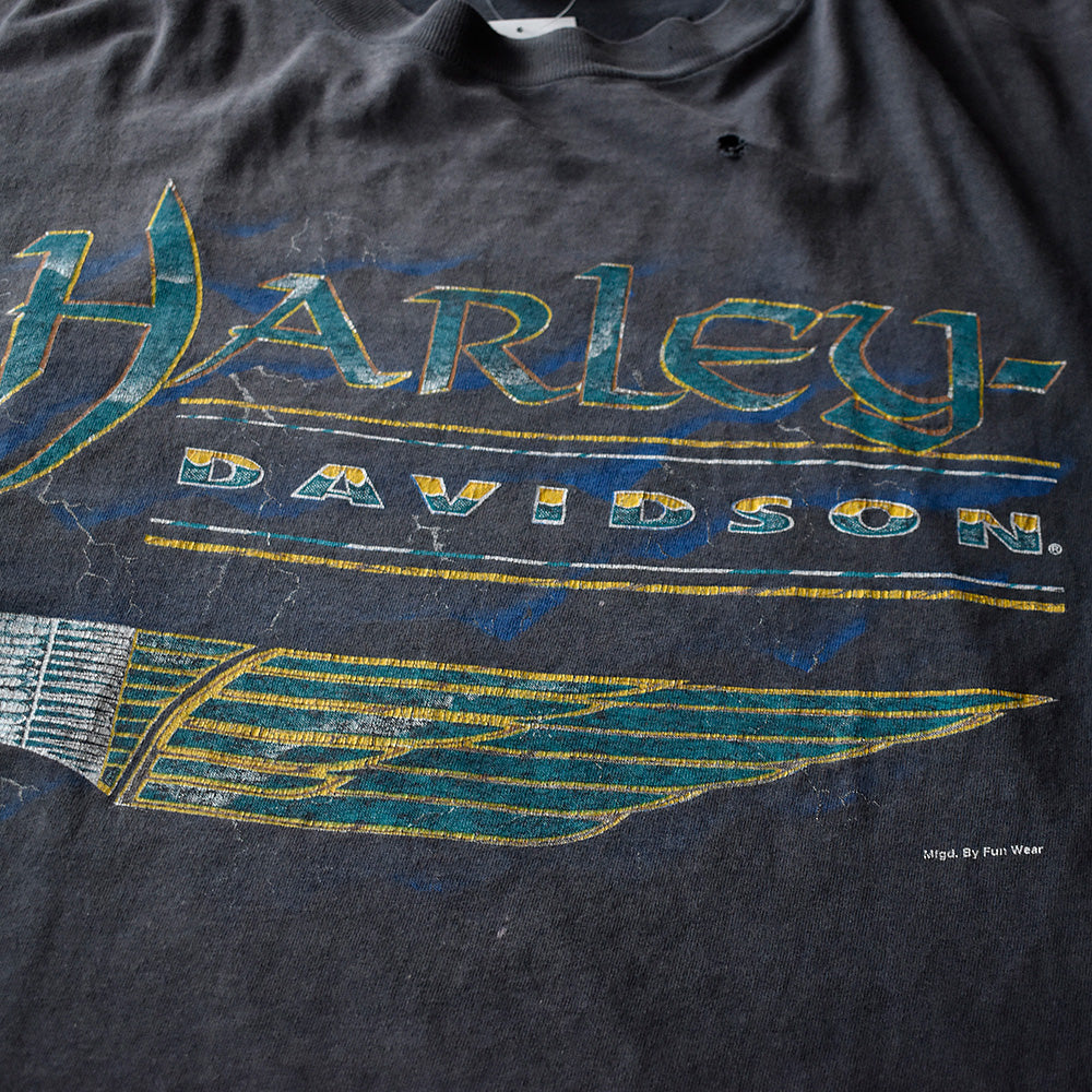 90's Harley-Davidson “イーグル×ロゴ” 両面プリント バイク Tシャツ USA製 250901H