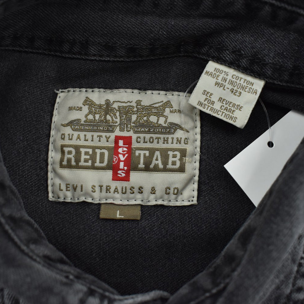 90's Levi's RED TAB "Rockers / LET'S ROLL" ワッペン ブラックデニムシャツ 260630H