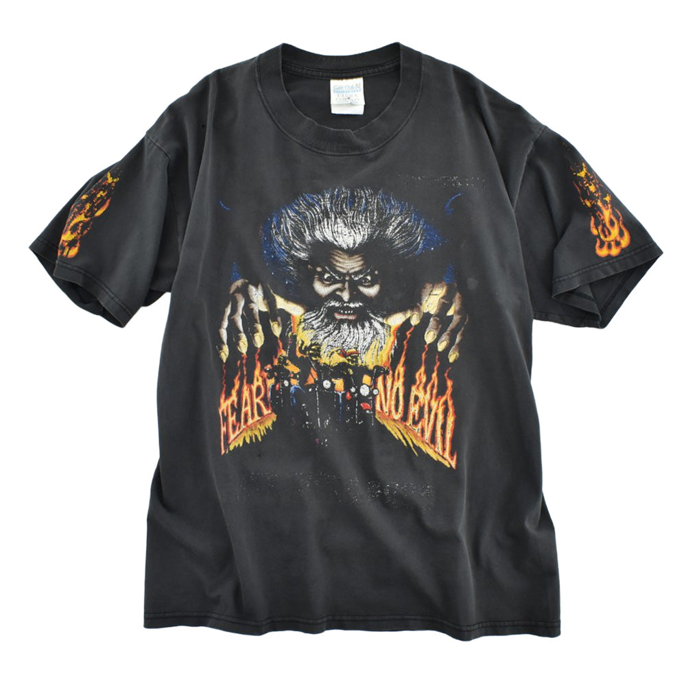 90's "FEAR NO EVIL" ファイヤーパターン バイカーTシャツ 260619H