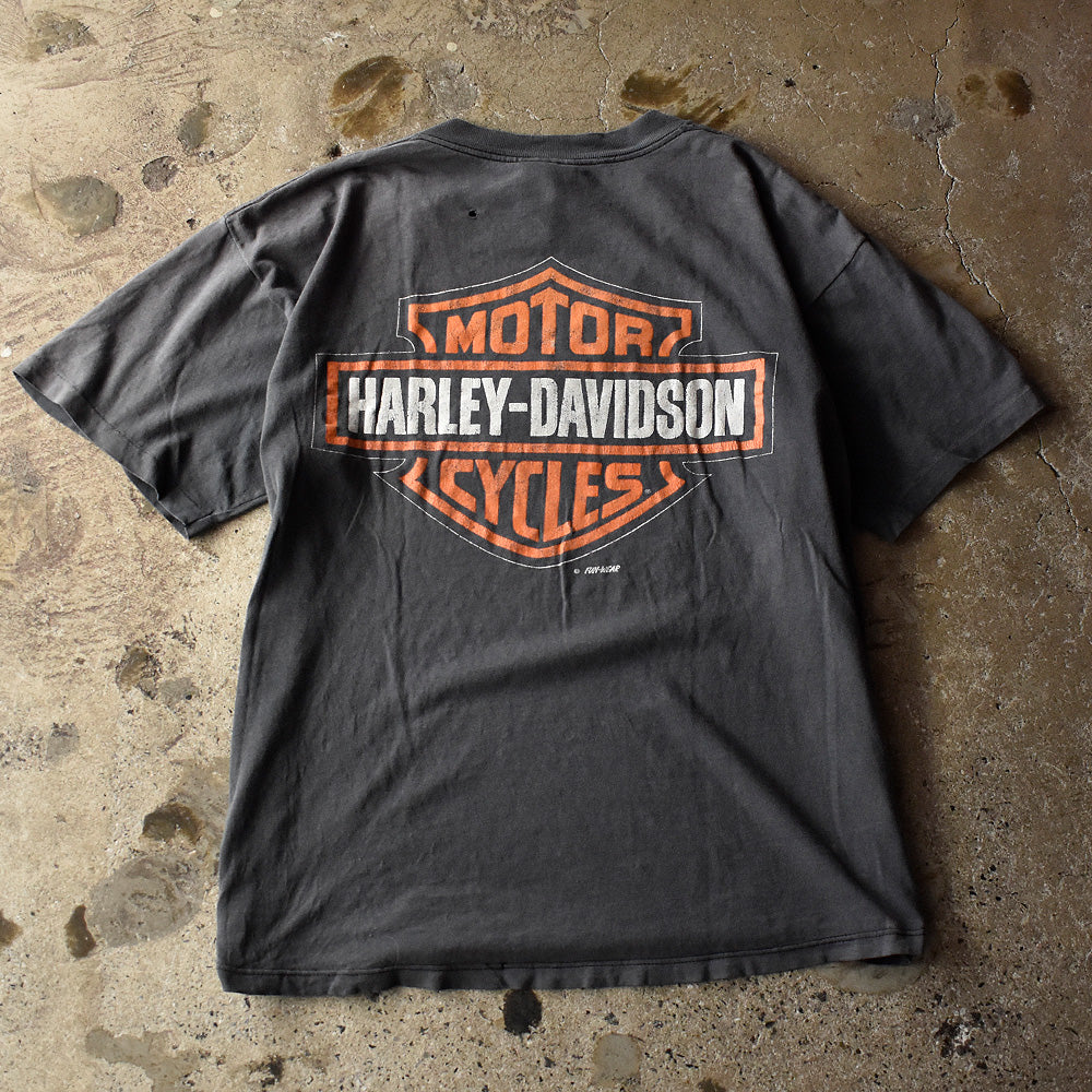 90's Harley-Davidson “イーグル×ロゴ” 両面プリント バイク Tシャツ USA製 250901H