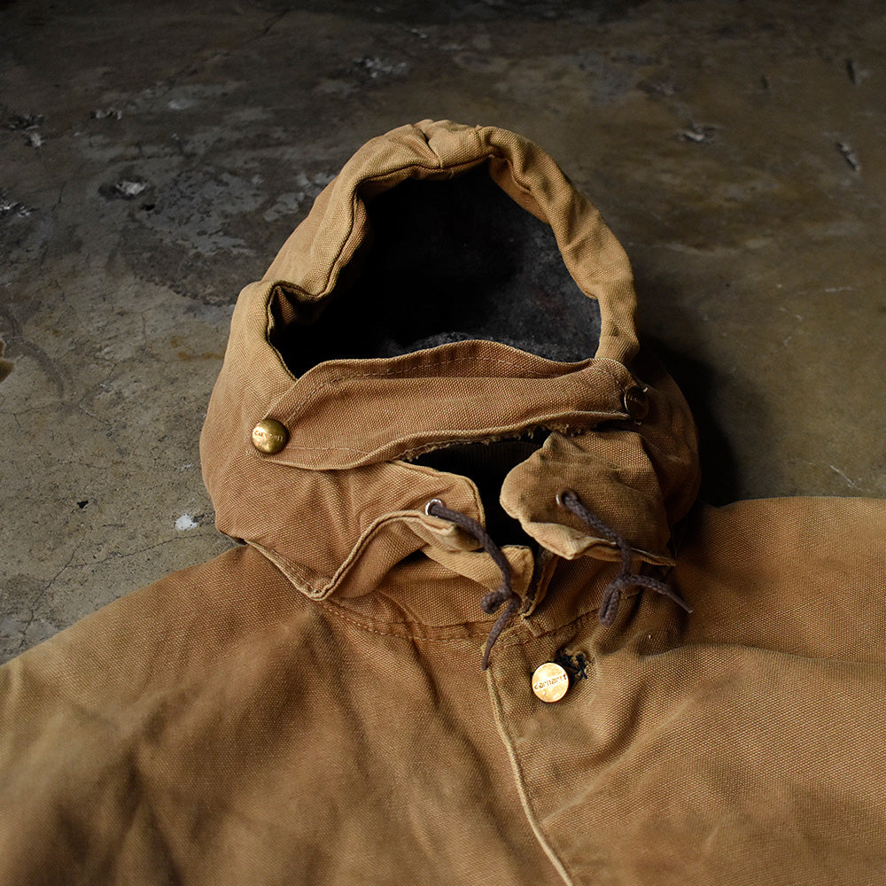 70's Carhartt フード付き ダック チョアコート プリントタグ！ ブランケットライナー 240113H