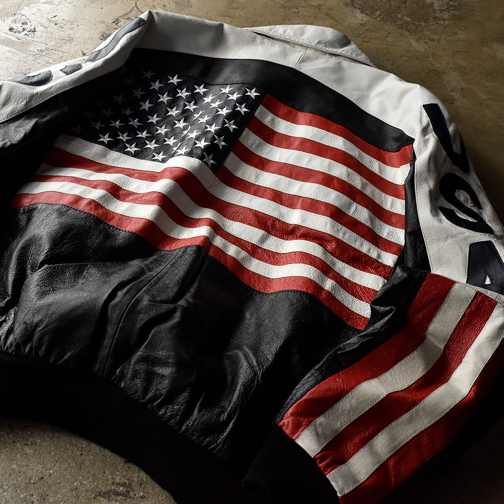 90's MICHAEL HOBAN WHEREMI “USA 星条旗柄” レザージャケット 231009H