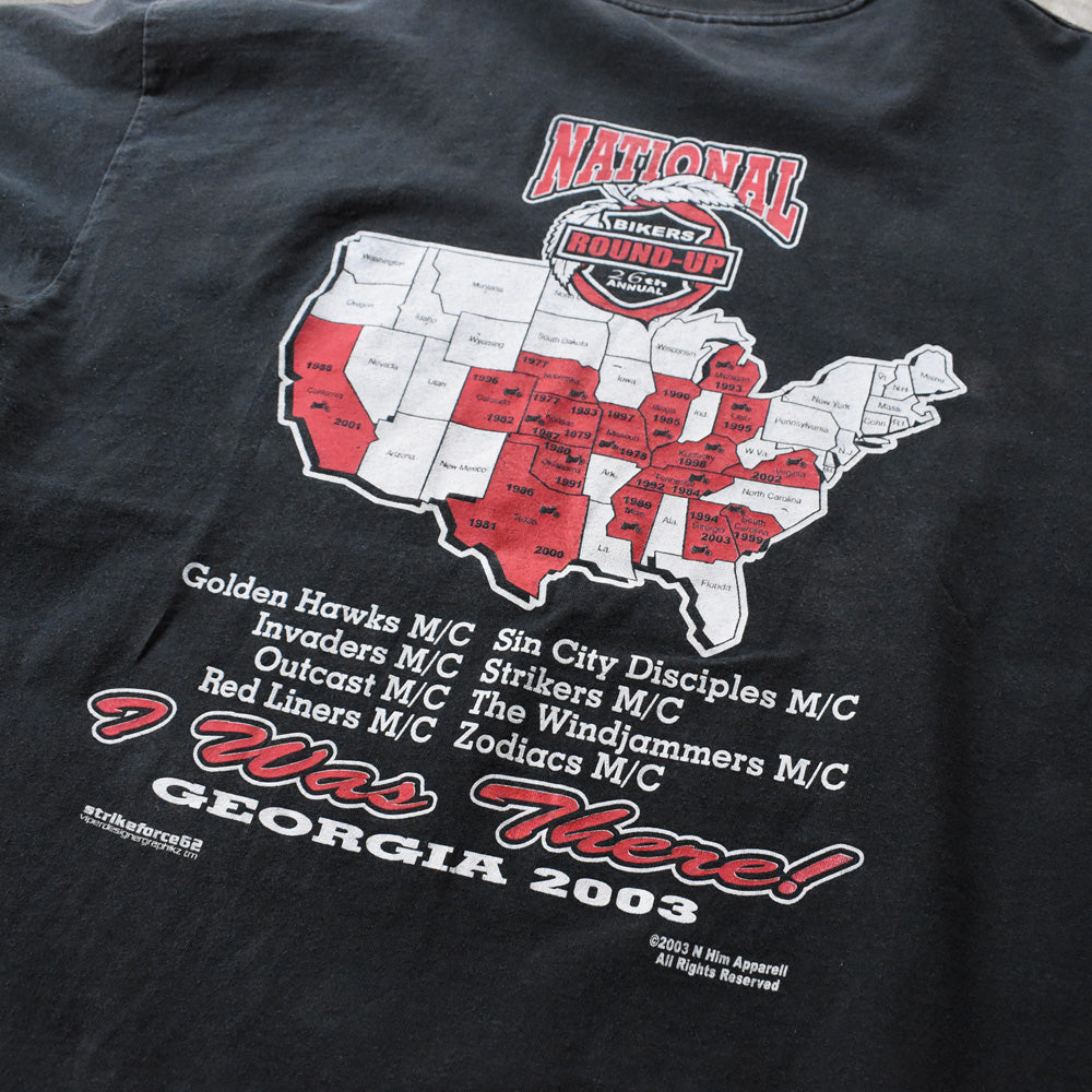 Y2K ”NATIONAL Bikers Round Up” 両面プリント バイク Tシャツ 250609