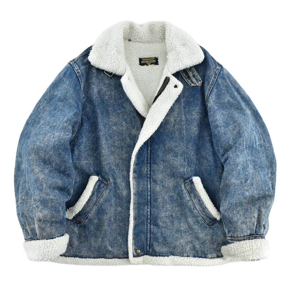 80’s Expressions エクスプレッションズ B-3タイプ デニムボアジャケット ケミカルウォッシュ ブルー ホワイト ボア フライトジャケット