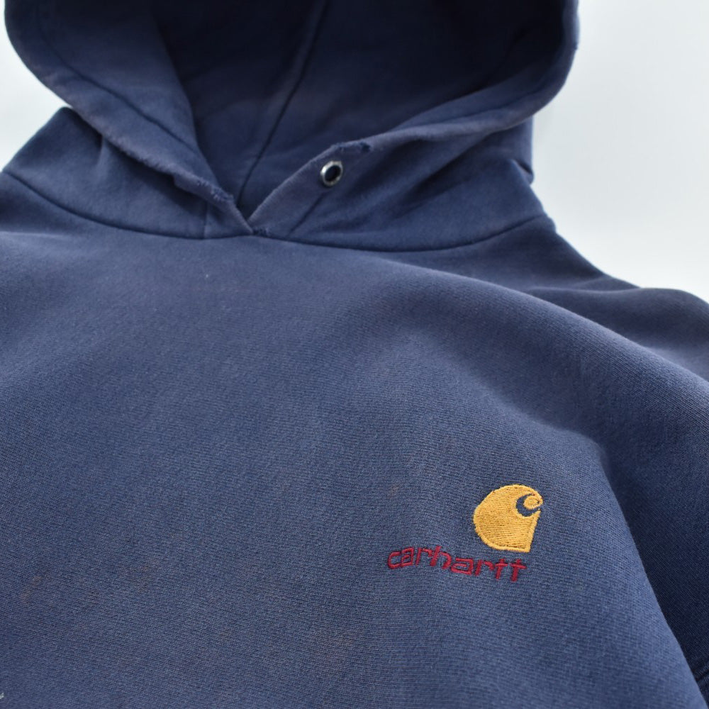 90's Carhartt 刺繍ロゴ ナス紺 スウェットパーカー 260828H