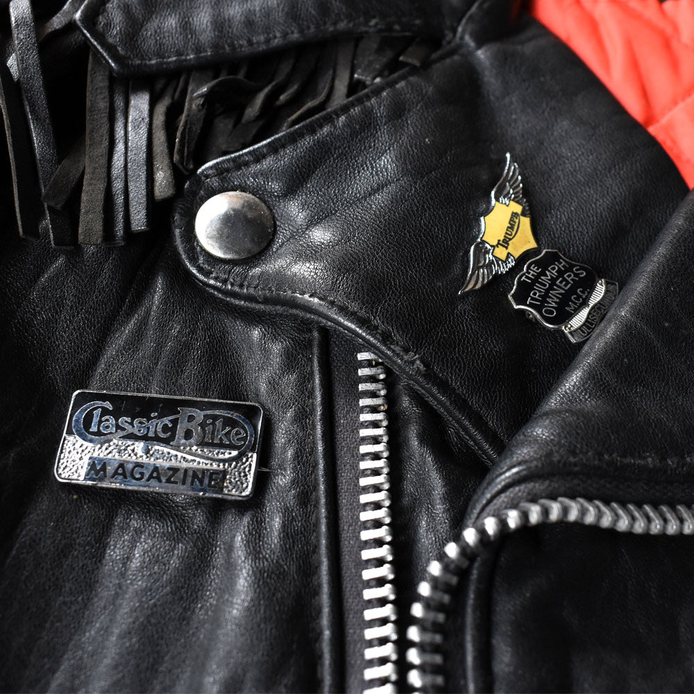 70's Mascot レザー フリンジ ライダースジャケット TRIUMPHピンズ