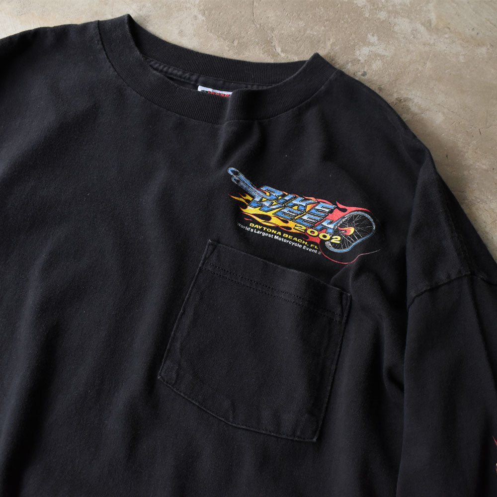 Y2K JENSEN ”BIKEWEEK 2002” ファイヤーパターン！ バイク Tシャツ USA製 250513