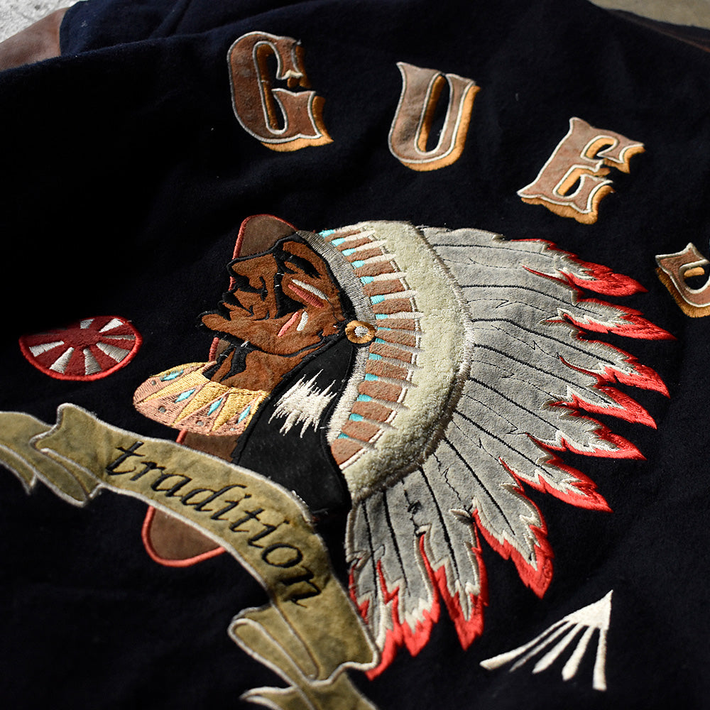 80's GUESS “ Indian” レザー切り替えウールジャケット 240130H