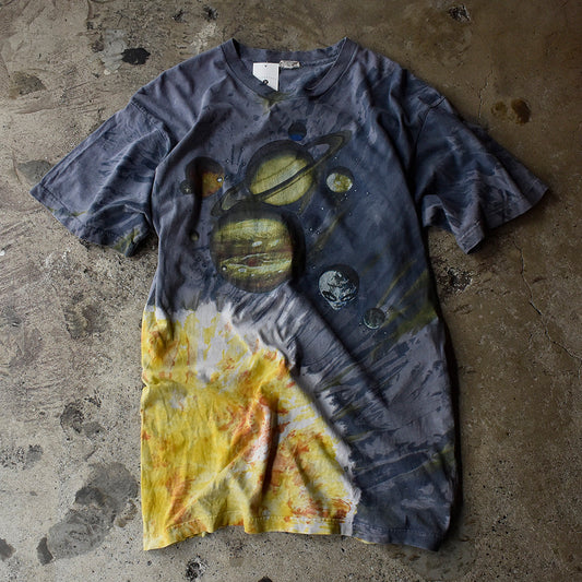 90's エイリアン 太陽 土星 宇宙 タイダイ Tシャツ 230804H