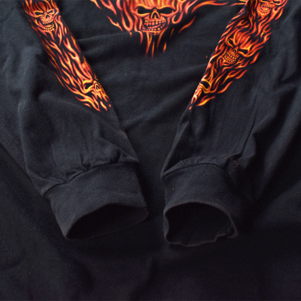 Y2K “Easyriders” 袖プリ ファイヤーパターン！ ロングスリーブ Tシャツ 231005