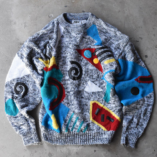 80's FAX 総柄 アクリルニット デザインセーター 240118