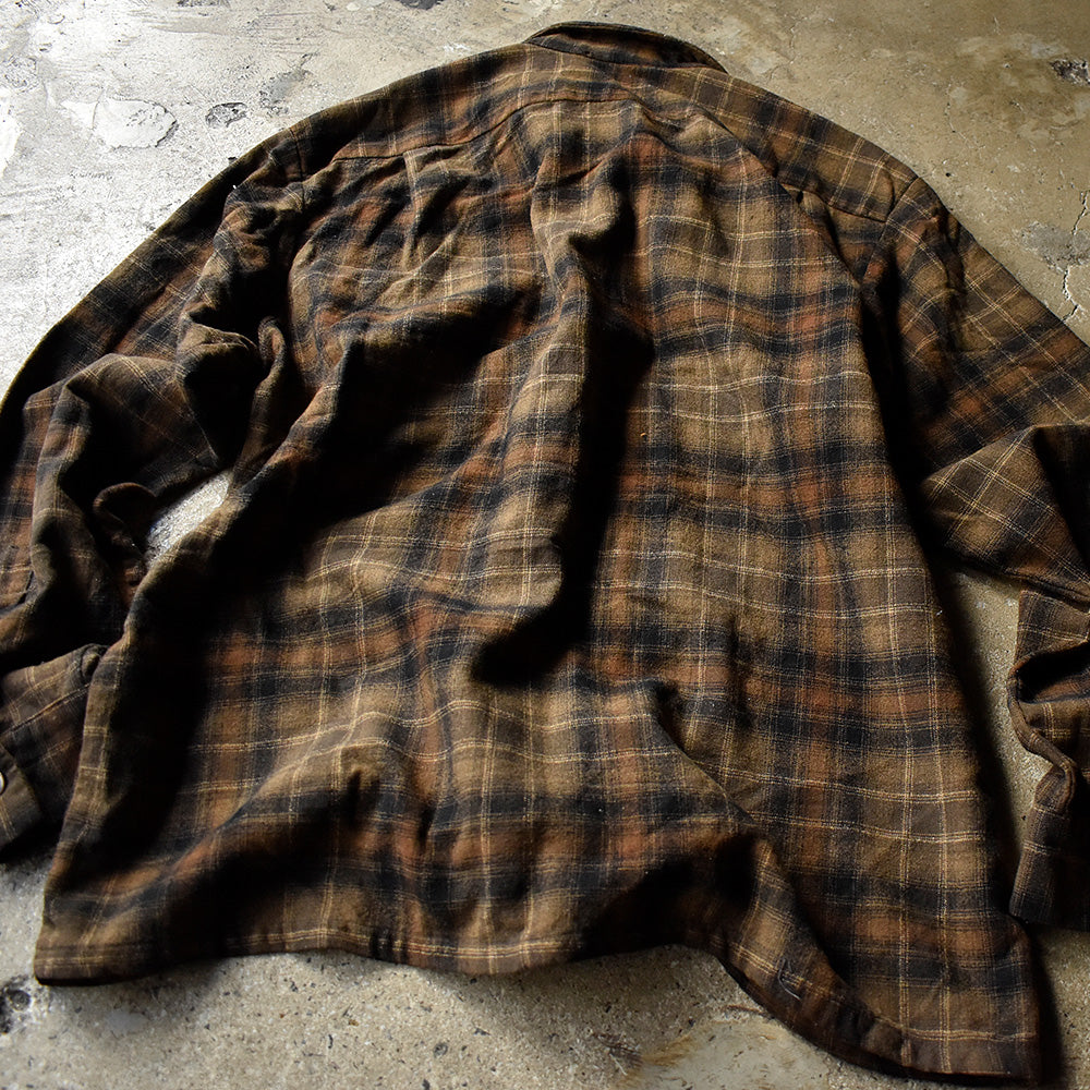 60's Stanwood CASUALS ブラウン×ブラック！ チェック柄 ウールシャツ 241108H