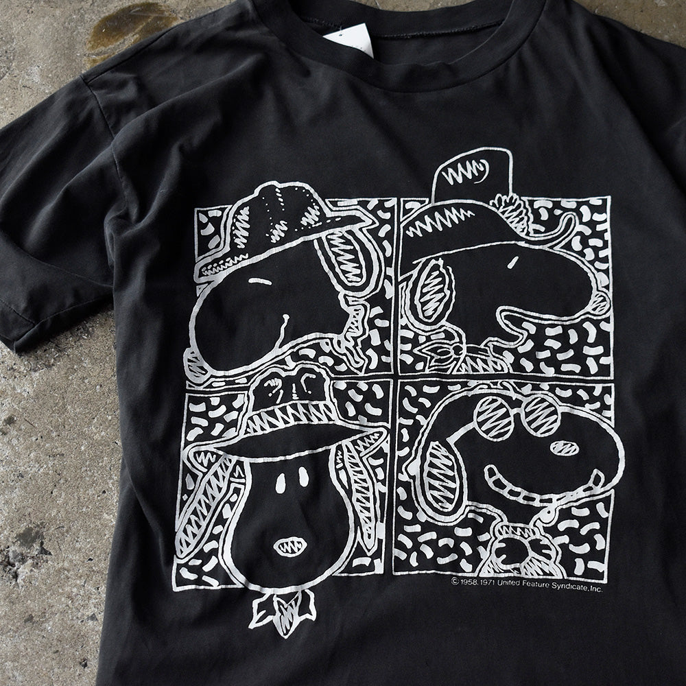 スヌーピー 4コマ モノトーン キャラクターTシャツ 1990年 ブラック ヴィンテージ