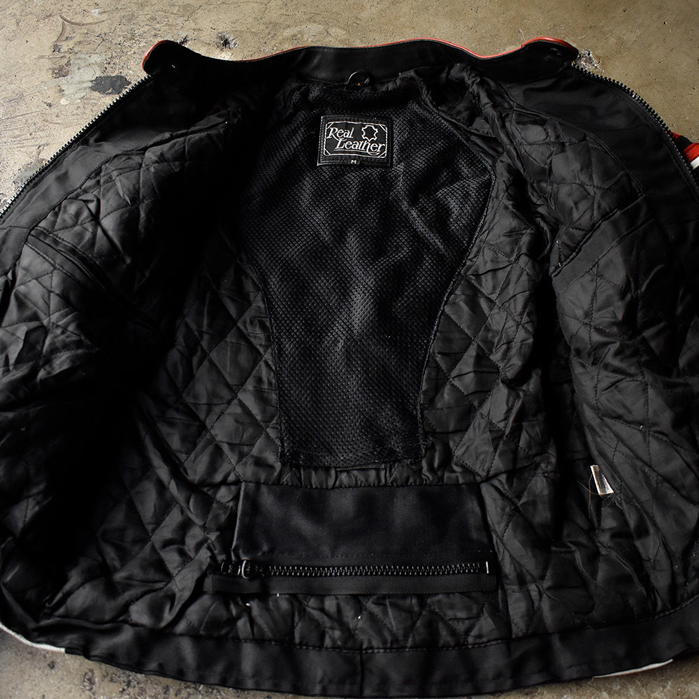 90's Real Leather “Lucky Strike” モーターサイクル レーシングジャケット 240314H